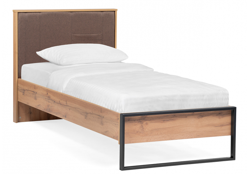 Кровать, Iris 90х200 металл дуб вотан / черный муар