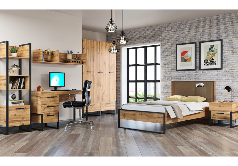 Кровать, Iris 90х200 металл дуб вотан / черный муар