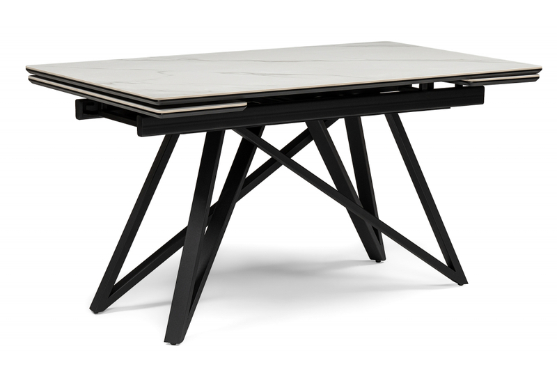 Керамический стол, Вилсон 140(200)х80 белый мрамор snow white / черный