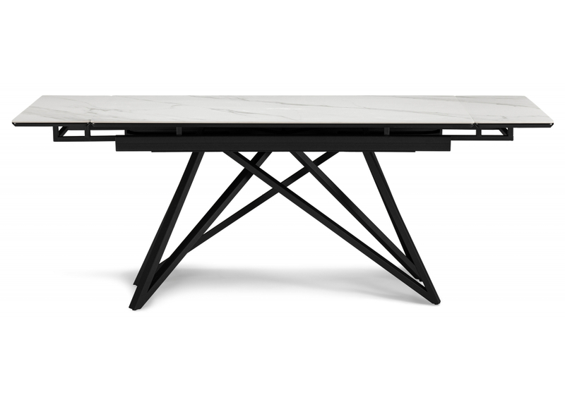 Керамический стол, Вилсон 140(200)х80 белый мрамор snow white / черный