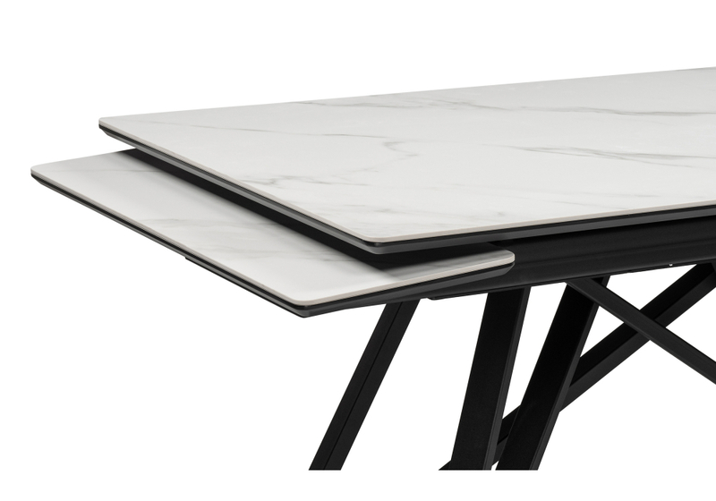 Керамический стол, Вилсон 140(200)х80 белый мрамор snow white / черный