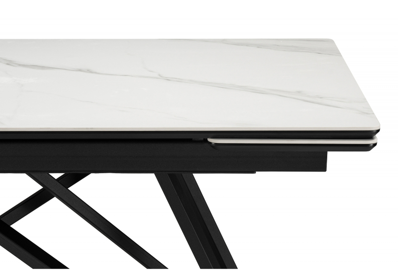 Керамический стол, Вилсон 140(200)х80 белый мрамор snow white / черный