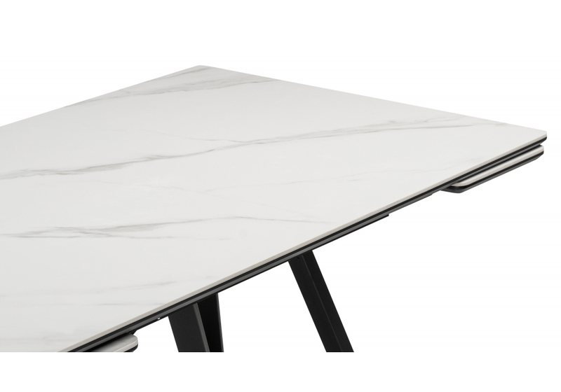 Керамический стол, Вилсон 140(200)х80 белый мрамор snow white / черный