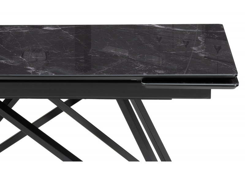 Стол стеклянный, Вилсон 140(200)х80 черный мрамор / черный