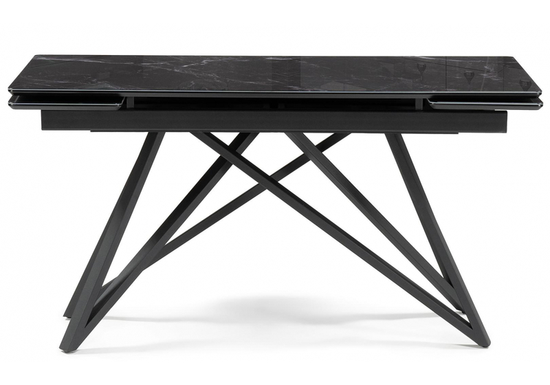 Стол стеклянный, Вилсон 140(200)х80 черный мрамор / черный