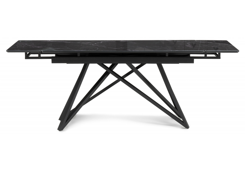 Стол стеклянный, Вилсон 140(200)х80 черный мрамор / черный