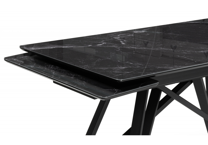 Стол стеклянный, Вилсон 140(200)х80 черный мрамор / черный