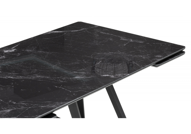 Стол стеклянный, Вилсон 140(200)х80 черный мрамор / черный