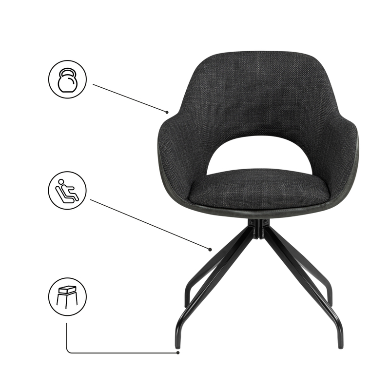 Стул на металлокаркасе, Memfis graphite / black