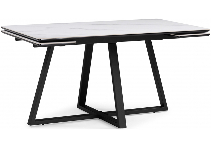 Керамический стол, Памелла 140(200)х80х75 белый мрамор snow white / черный