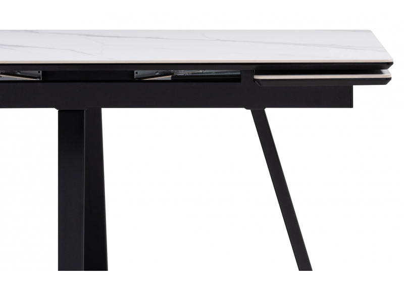 Керамический стол, Памелла 140(200)х80х75 белый мрамор snow white / черный