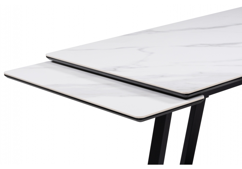 Керамический стол, Памелла 140(200)х80х75 белый мрамор snow white / черный