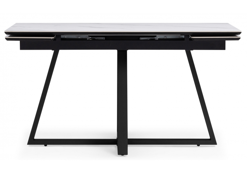 Керамический стол, Памелла 140(200)х80х75 белый мрамор snow white / черный