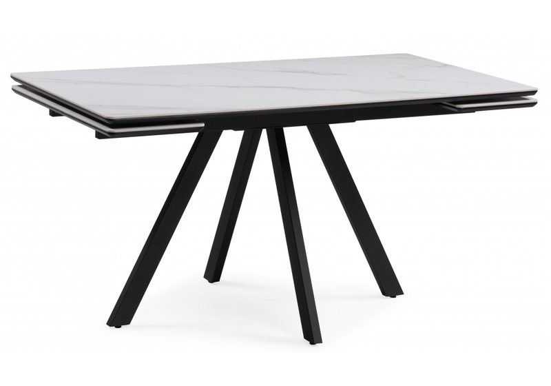 Керамический стол, Вилли 140(200)х80 белый мрамор snow white / черный