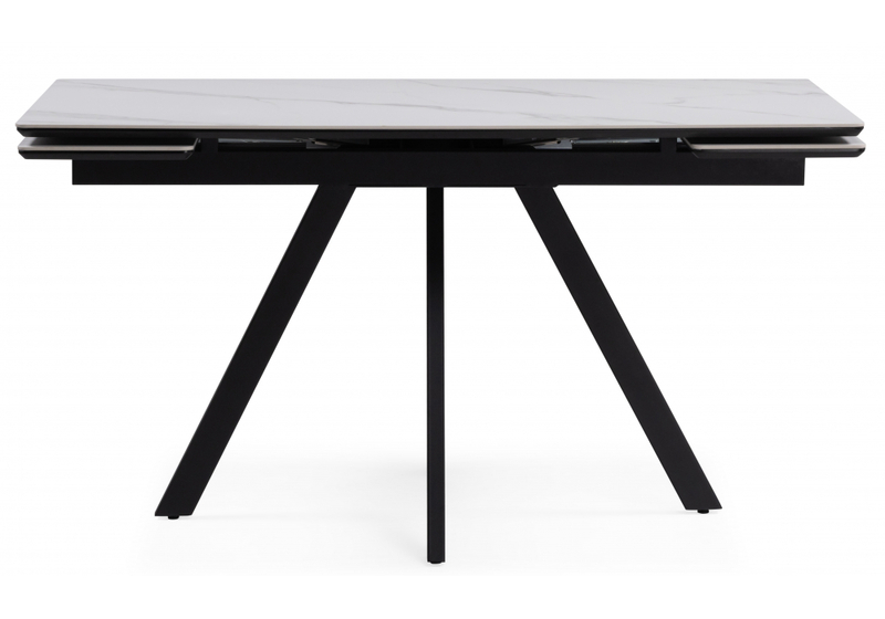 Керамический стол, Вилли 140(200)х80 белый мрамор snow white / черный