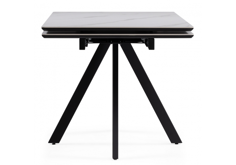 Керамический стол, Вилли 140(200)х80 белый мрамор snow white / черный