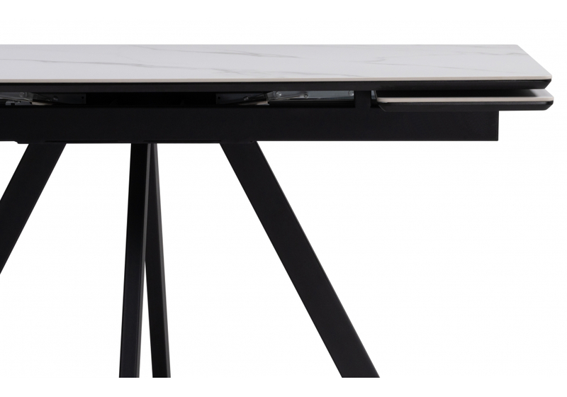 Керамический стол, Вилли 140(200)х80 белый мрамор snow white / черный