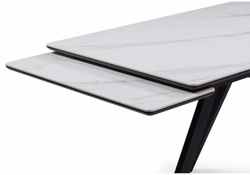 Керамический стол, Вилли 140(200)х80 белый мрамор snow white / черный