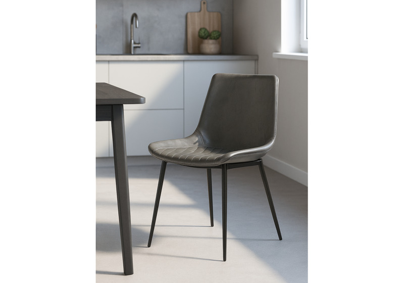 Стул на металлокаркасе, Алеида серая экокожа / черный глянец