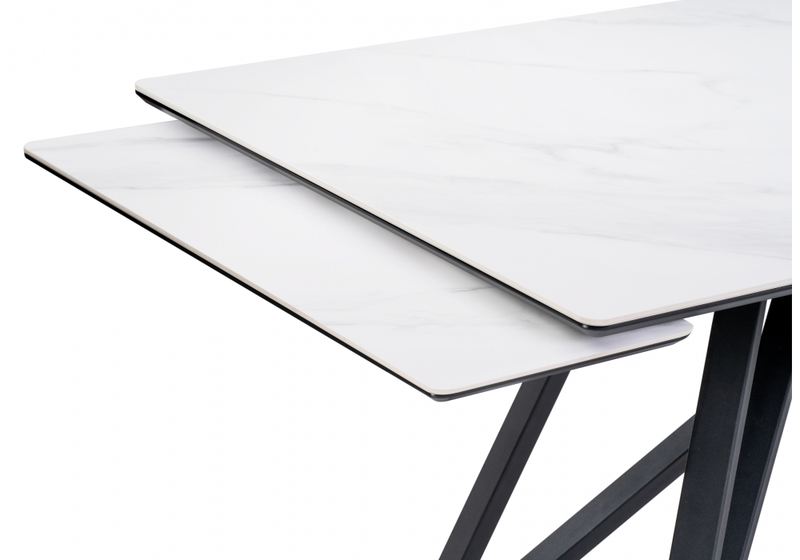 Керамический стол, Вилсон 160(220)х89х75 белый мрамор snow white / черный