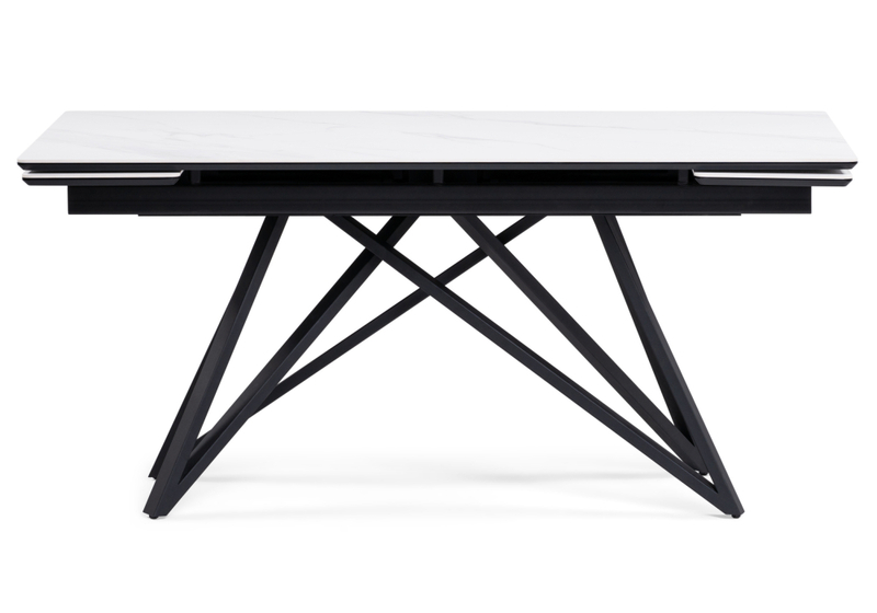 Керамический стол, Вилсон 160(220)х89х75 белый мрамор snow white / черный