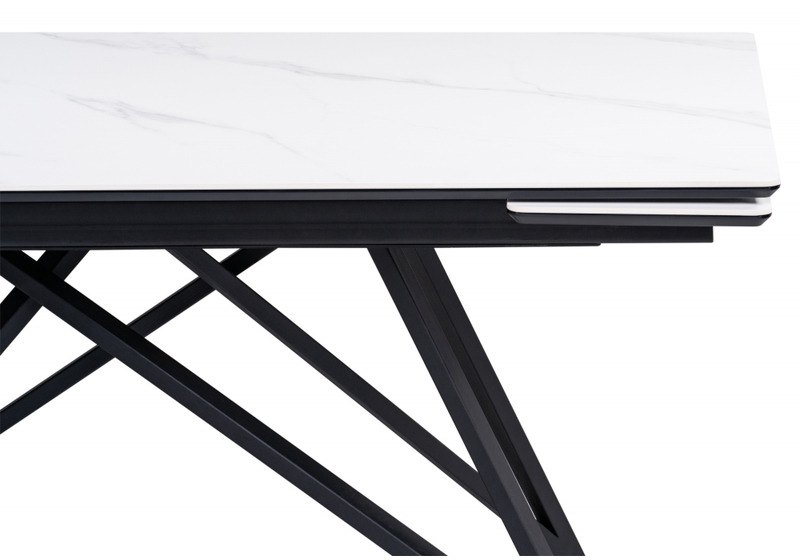 Керамический стол, Вилсон 160(220)х89х75 белый мрамор snow white / черный