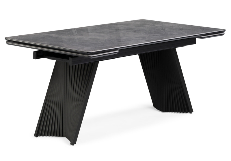 Керамический стол, Вейв 160(220)х89х75 серый мрамор baolai / черный