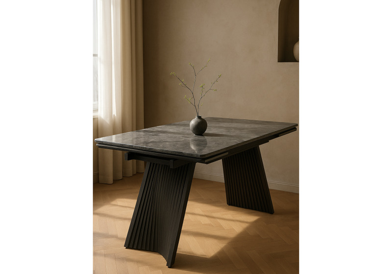 Керамический стол, Вейв 160(220)х89х75 серый мрамор baolai / черный