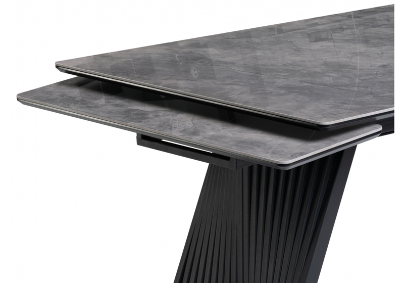 Керамический стол, Вейв 160(220)х89х75 серый мрамор baolai / черный