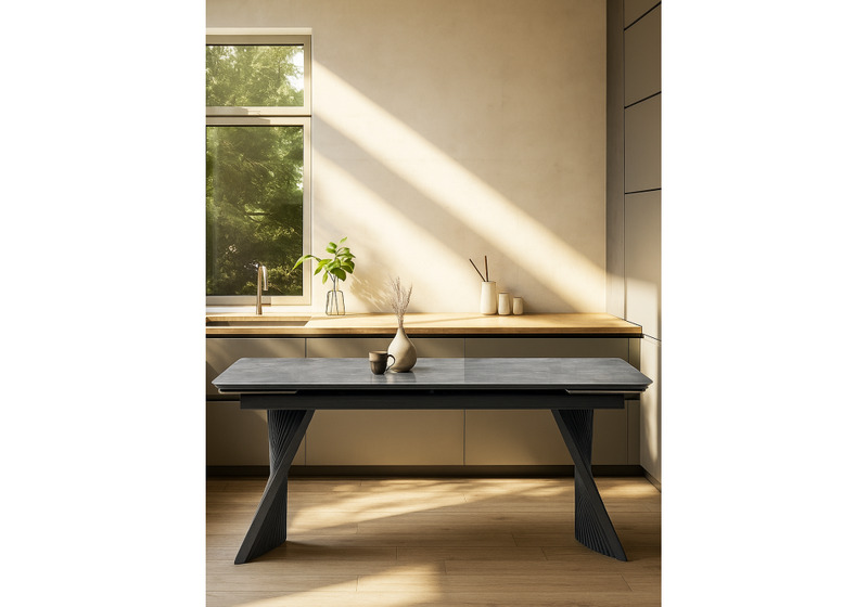 Керамический стол, Вейв 160(220)х89х75 серый мрамор baolai / черный