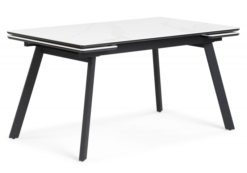 Керамический стол, Норман 140(200)х80х75 белый мрамор alpin white / черный