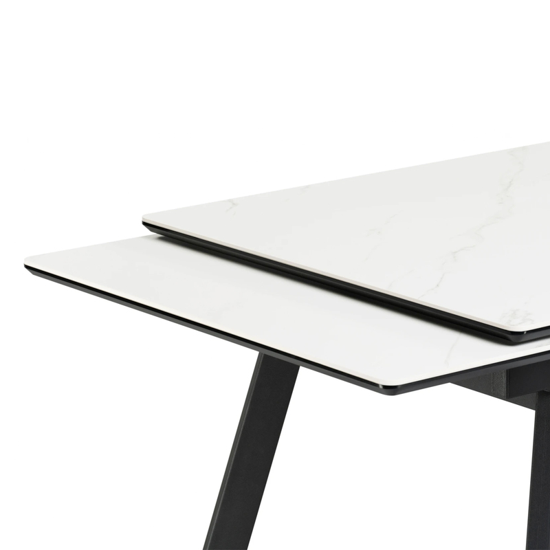 Керамический стол, Норман 140(200)х80х75 белый мрамор alpin white / черный