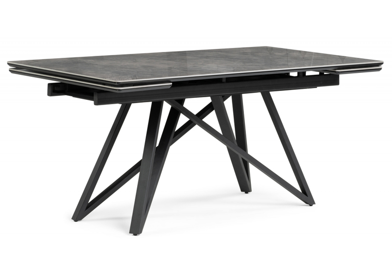 Керамический стол, Вилсон 160(220)х89х75 серый мрамор baolai / черный