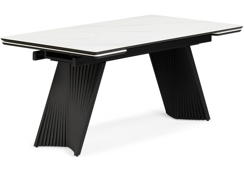 Керамический стол, Вейв 160(220)х89х75 белый мрамор snow white / черный