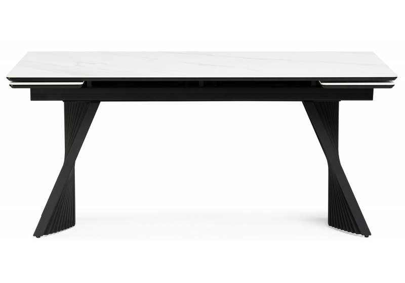 Керамический стол, Вейв 160(220)х89х75 белый мрамор snow white / черный