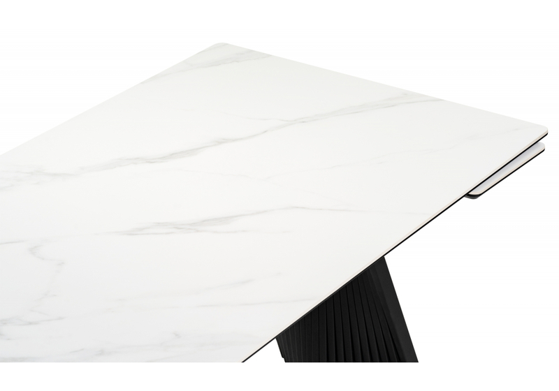 Керамический стол, Вейв 160(220)х89х75 белый мрамор snow white / черный