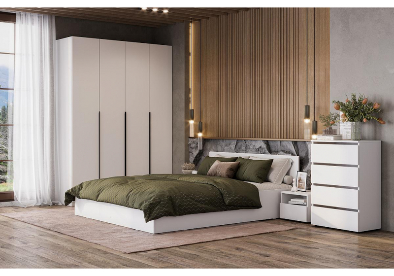 Шкаф, Даиго четырехстворчатый белый текстурный