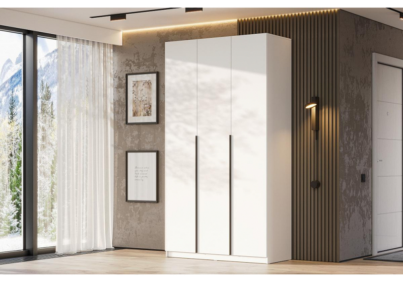 Шкаф, Даиго трехстворчатый белый текстурный