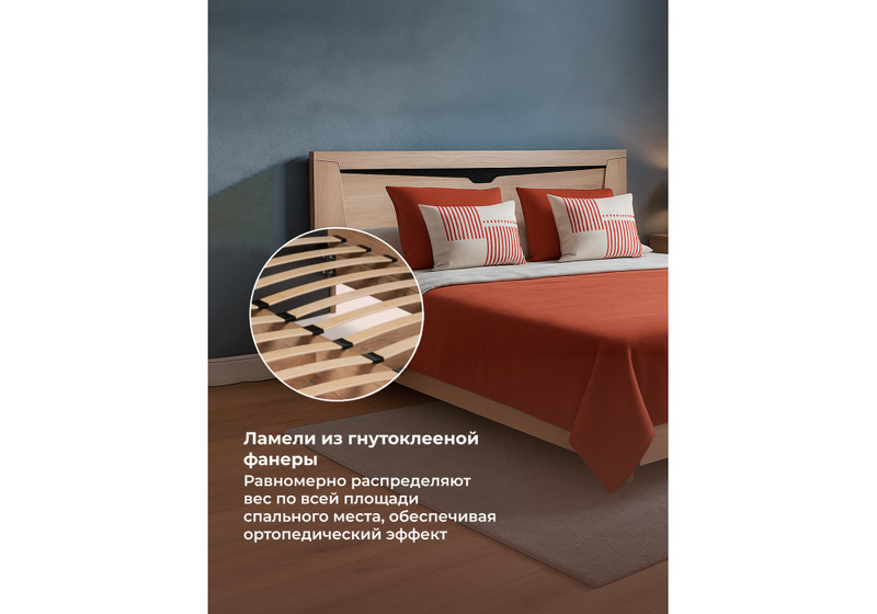 Кровать, Магантия 160х200 с ПМ парящая дуб баррик