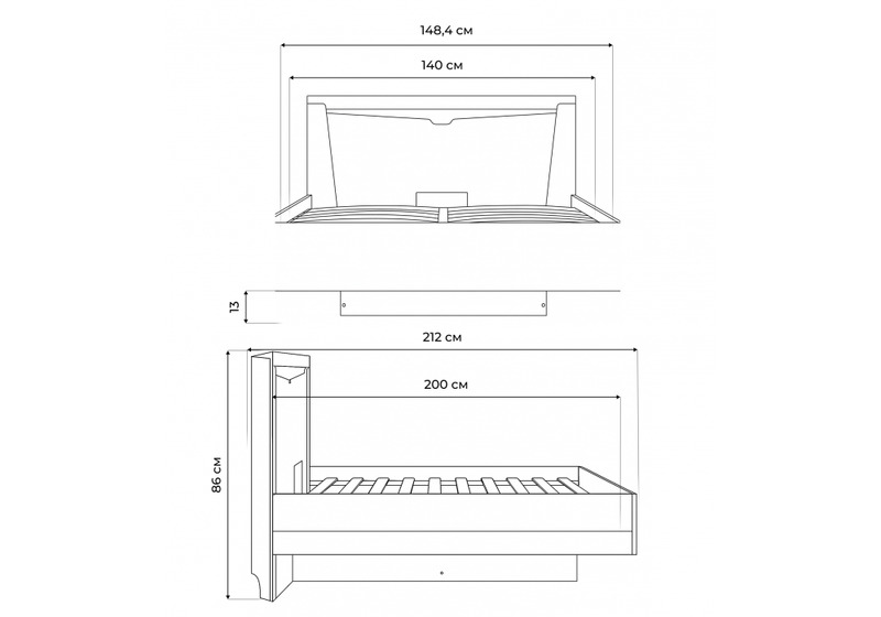 Кровать, Магантия 140х200 сПМ парящая дуб баррик