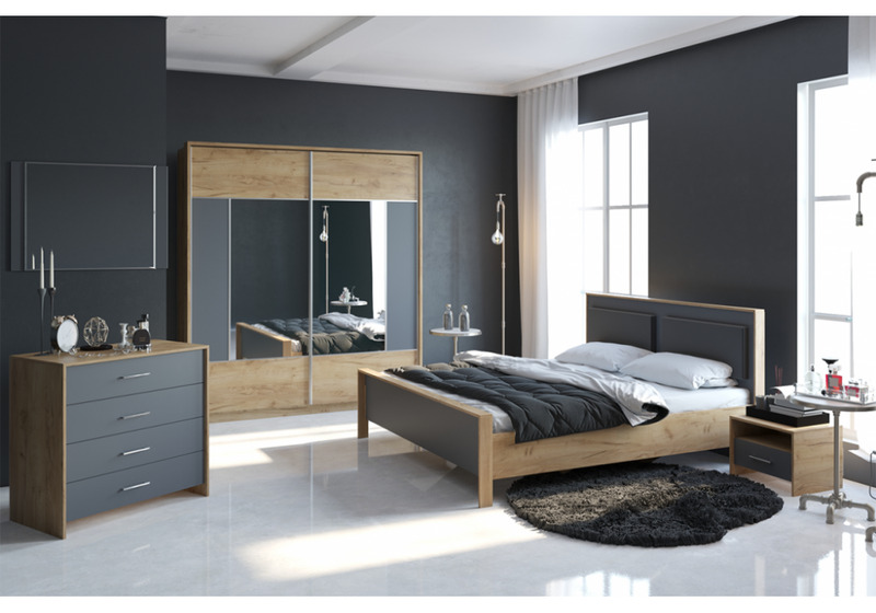 Кровать, Тхан 180х200 дуб крафт золотой / антрацит