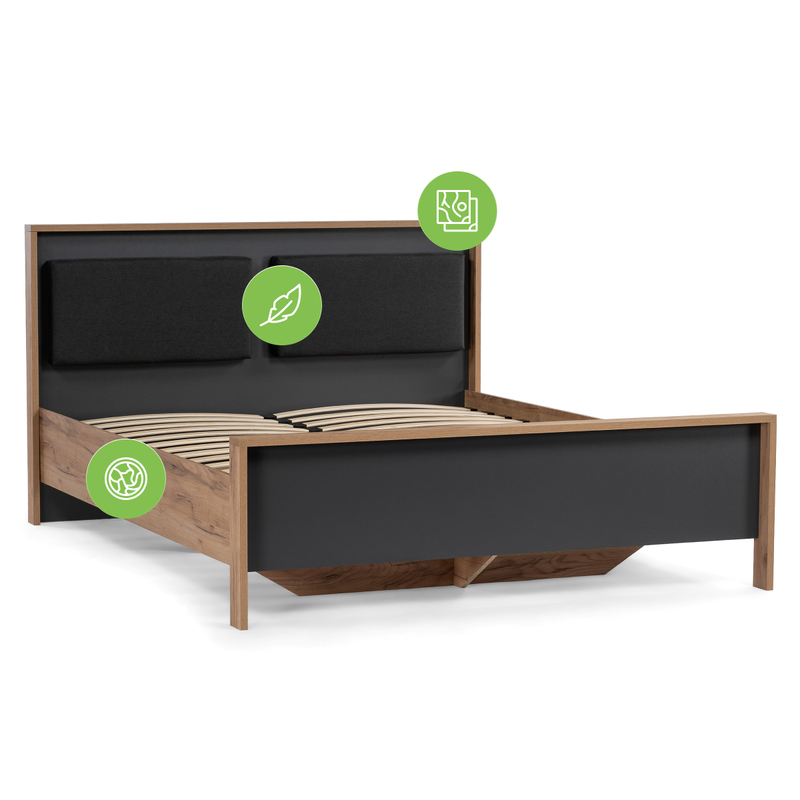 Кровать, Тхан 180х200 дуб крафт золотой / антрацит