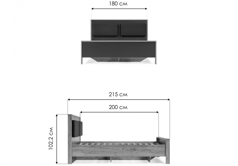 Кровать, Тхан 180х200 дуб крафт золотой / антрацит
