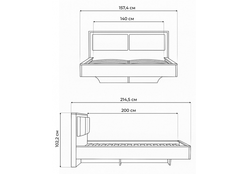 Кровать, Клауд 140х200 парящая дуб крафт золотой / антрацит