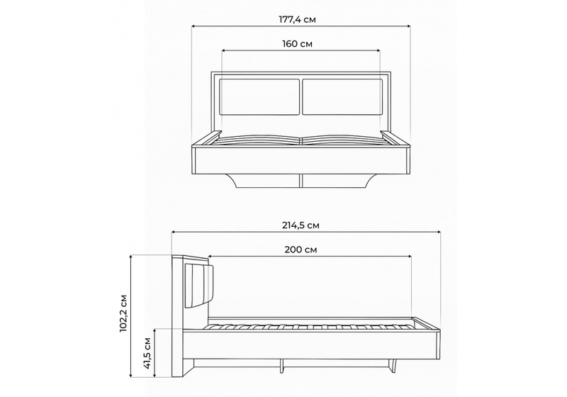 Кровать, Клауд 160х200 парящая дуб крафт золотой / антрацит