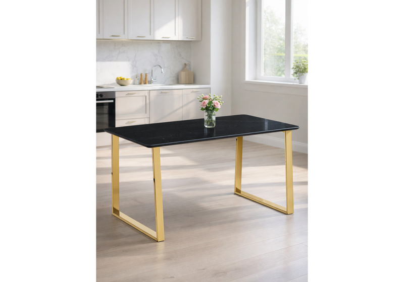 Керамический стол, Селена 2 140х80 черный мрамор / золото