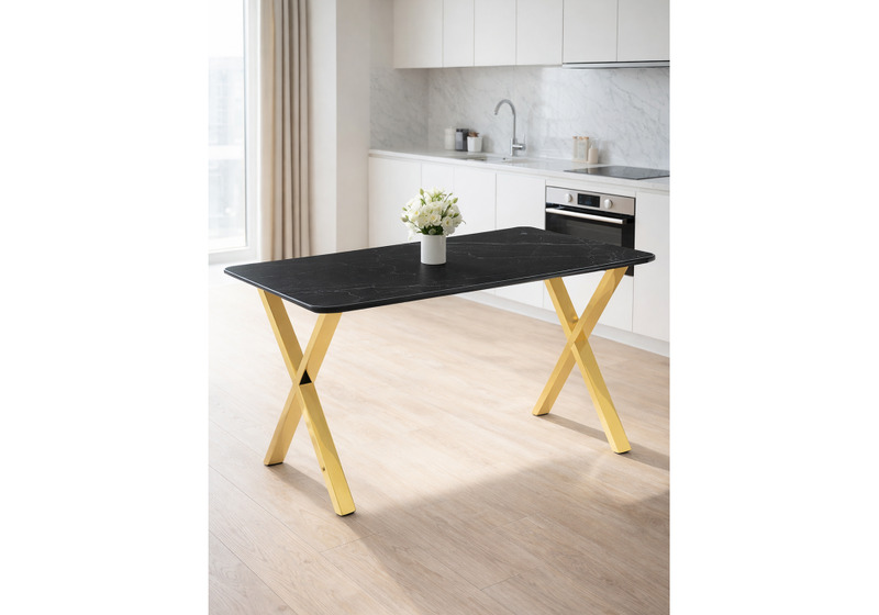 Керамический стол, Селена 3 140х80 черный мрамор / золото