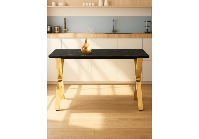 Керамический стол, Селена 3 140х80 черный мрамор / золото