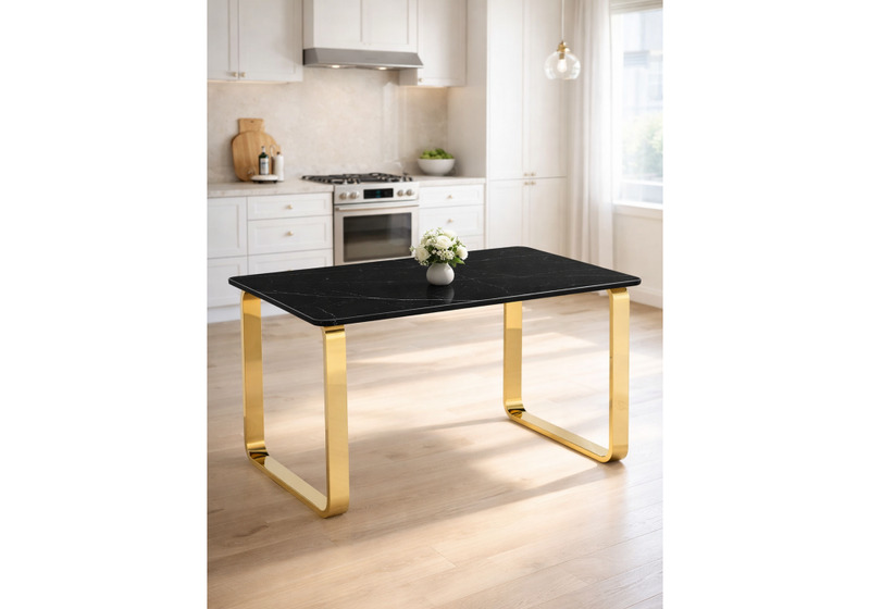 Керамический стол, Селена 4 140х80 черный мрамор / золото