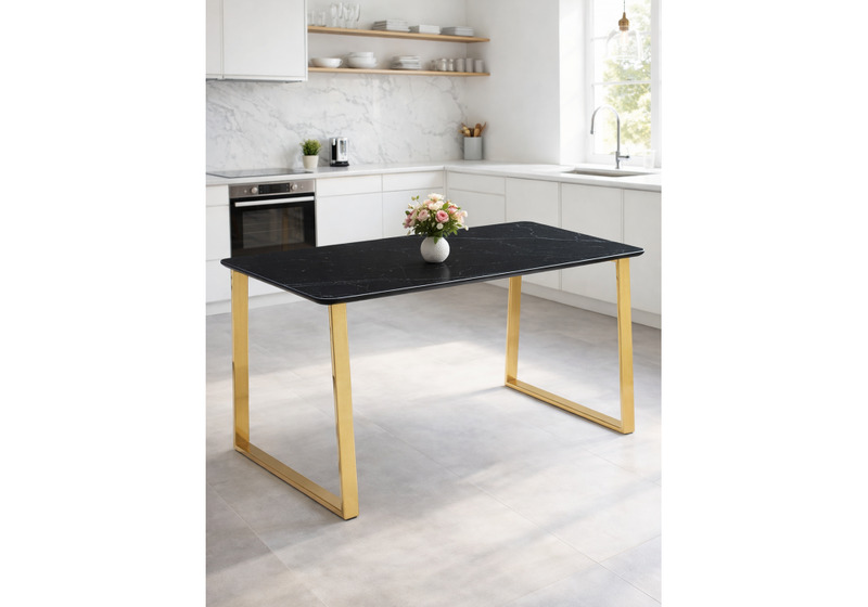 Керамический стол, Селена 2 160х90 черный мрамор / золото